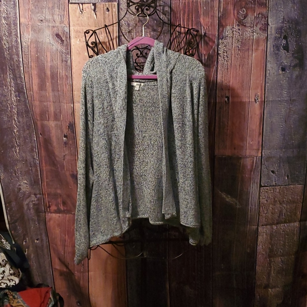 Sweater over coat with hoodie